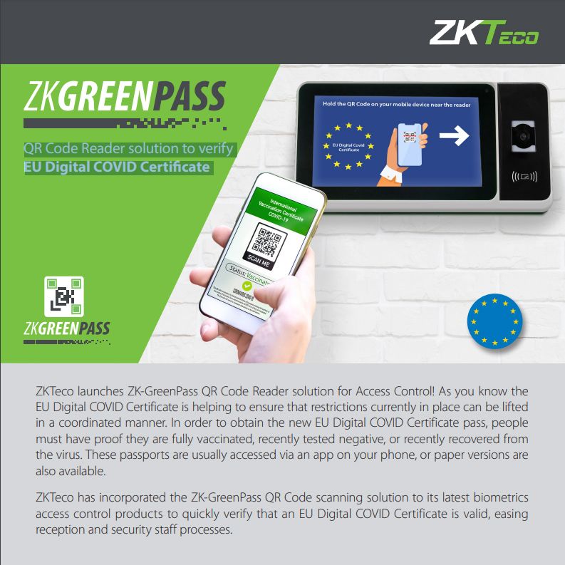 ZKTeco's Green Pass QR Code Reader | EU Digital COVID Certificate